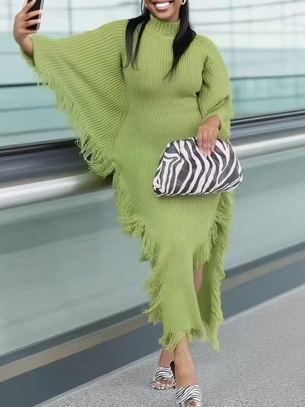 Fringe Side-Slit Knit Dress