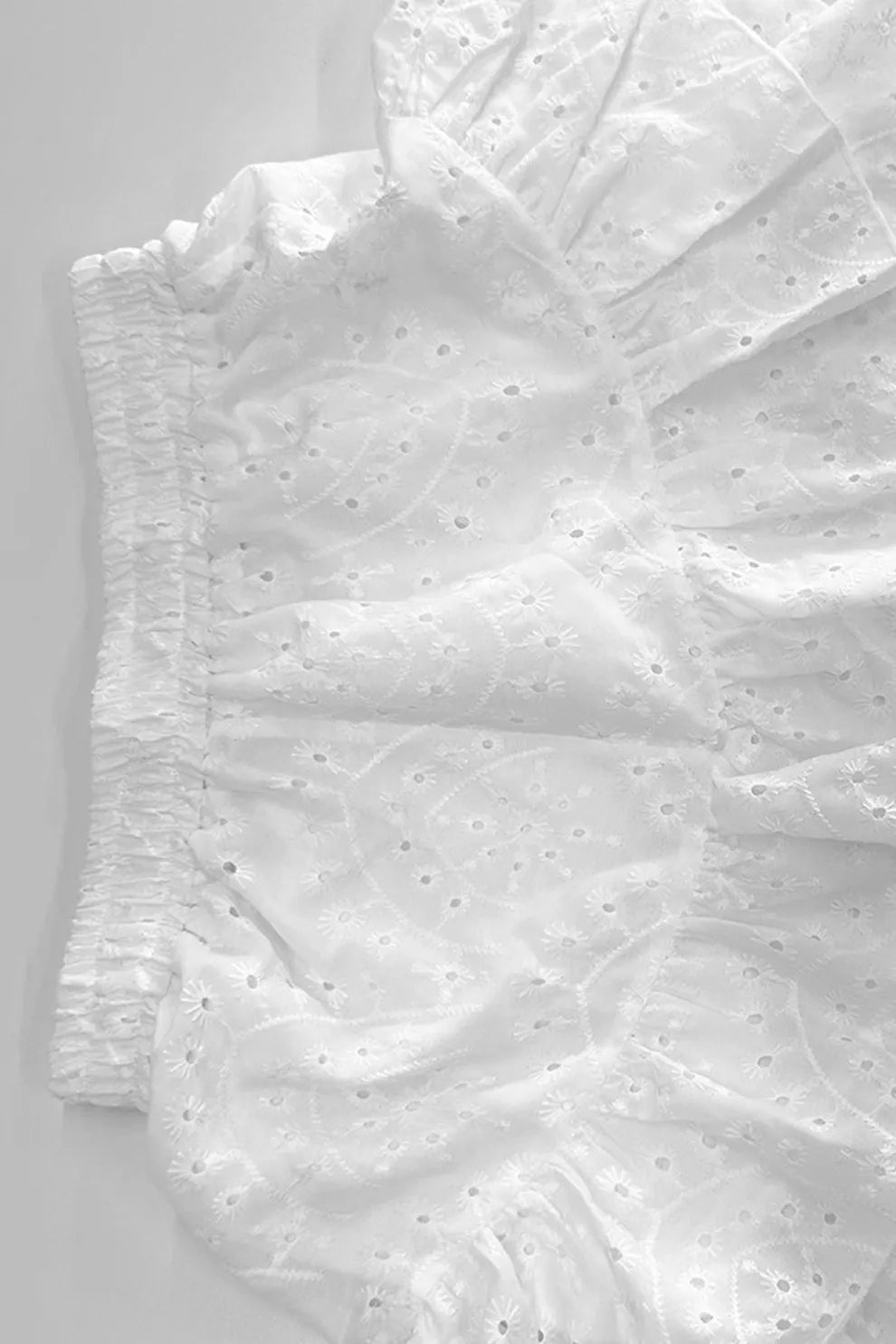 Hollow-out Jacquard Blouse Tiered Shorts Set