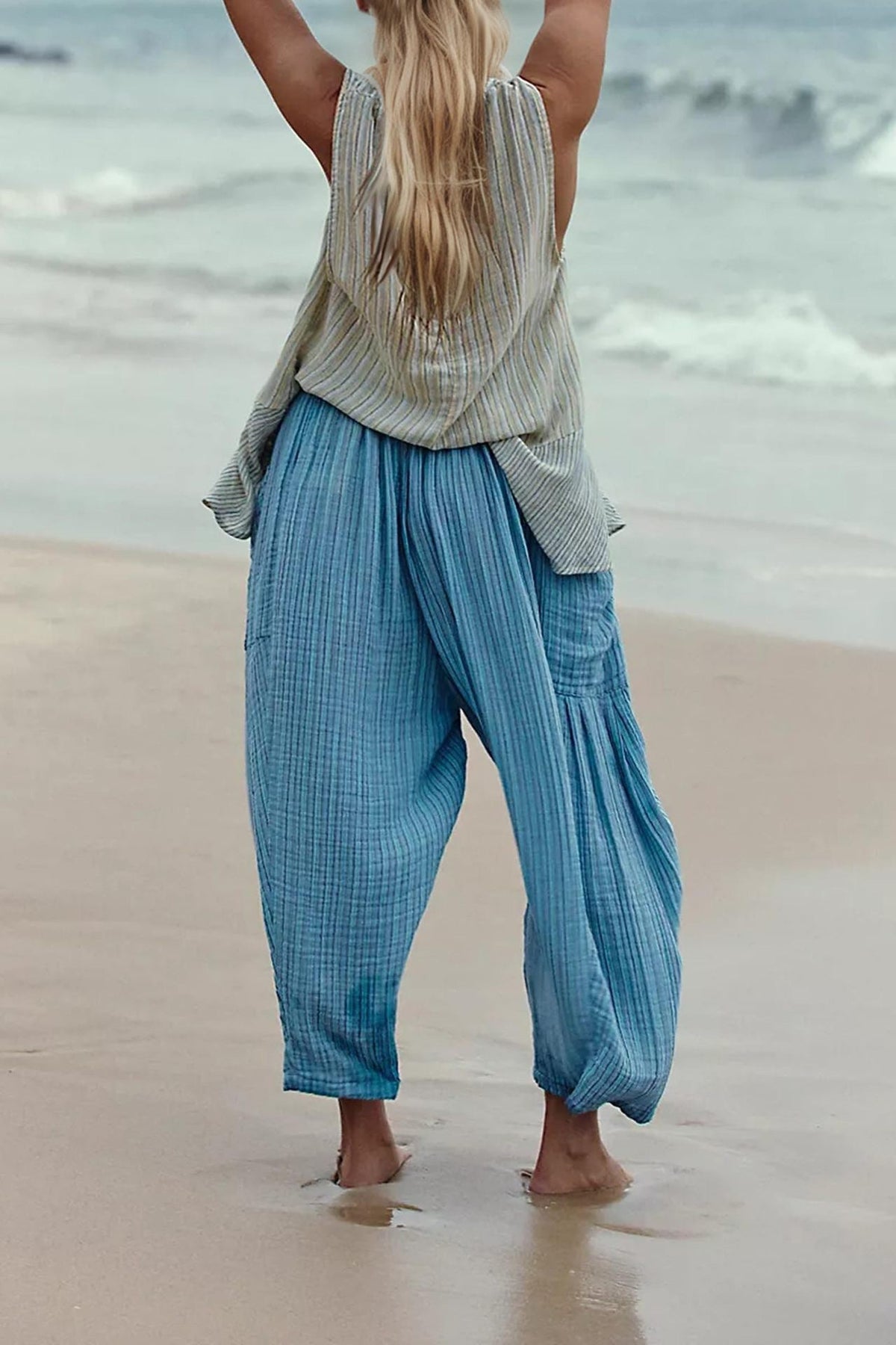 Casual High Waist Cotton Linen Wide Leg Pants