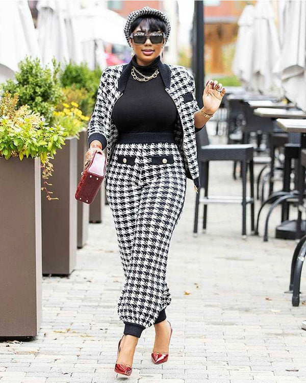 Celina Jacket & Pants Set Black-Houndstooth