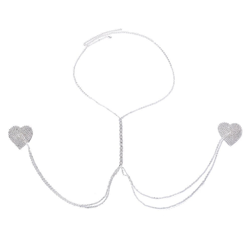 Heart Print Multi-Layer Rhinestone Body Chain for Intimate Wear