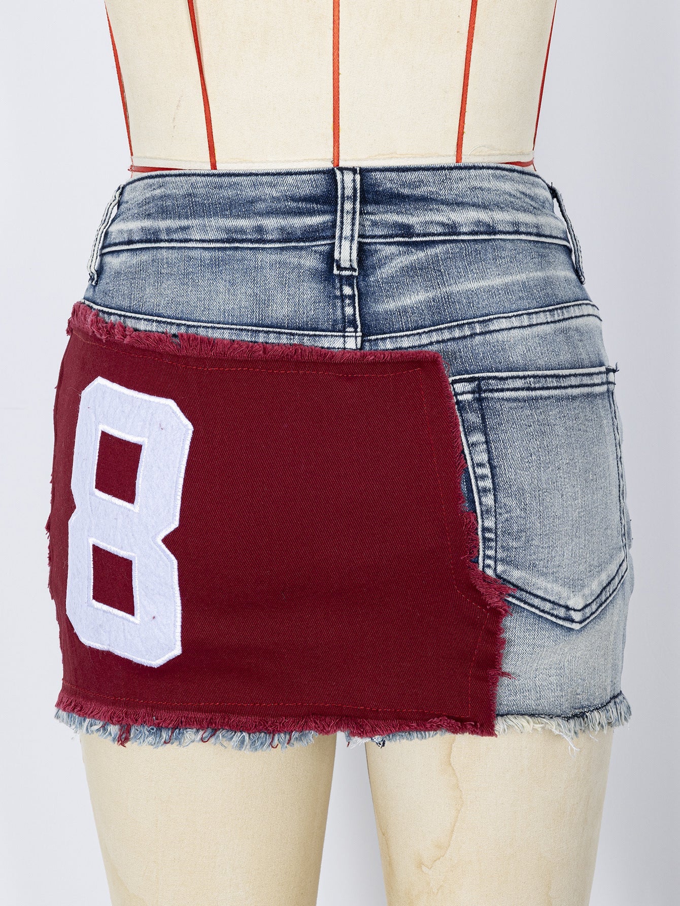 Embroidered Letter Patchwork Denim Skirt for Summer Casual