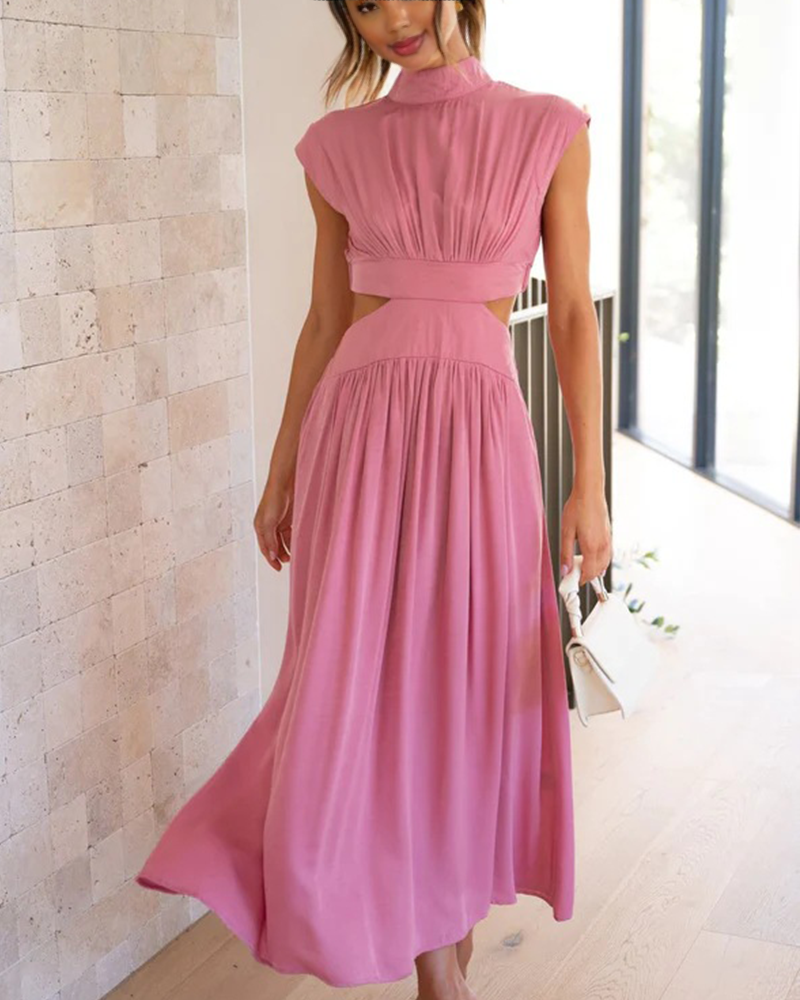 Elegant High Neck Dress Pink