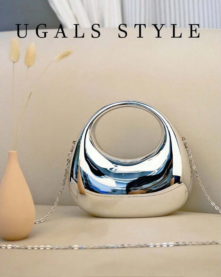 Party Prom Crescent Clip Bag Silver