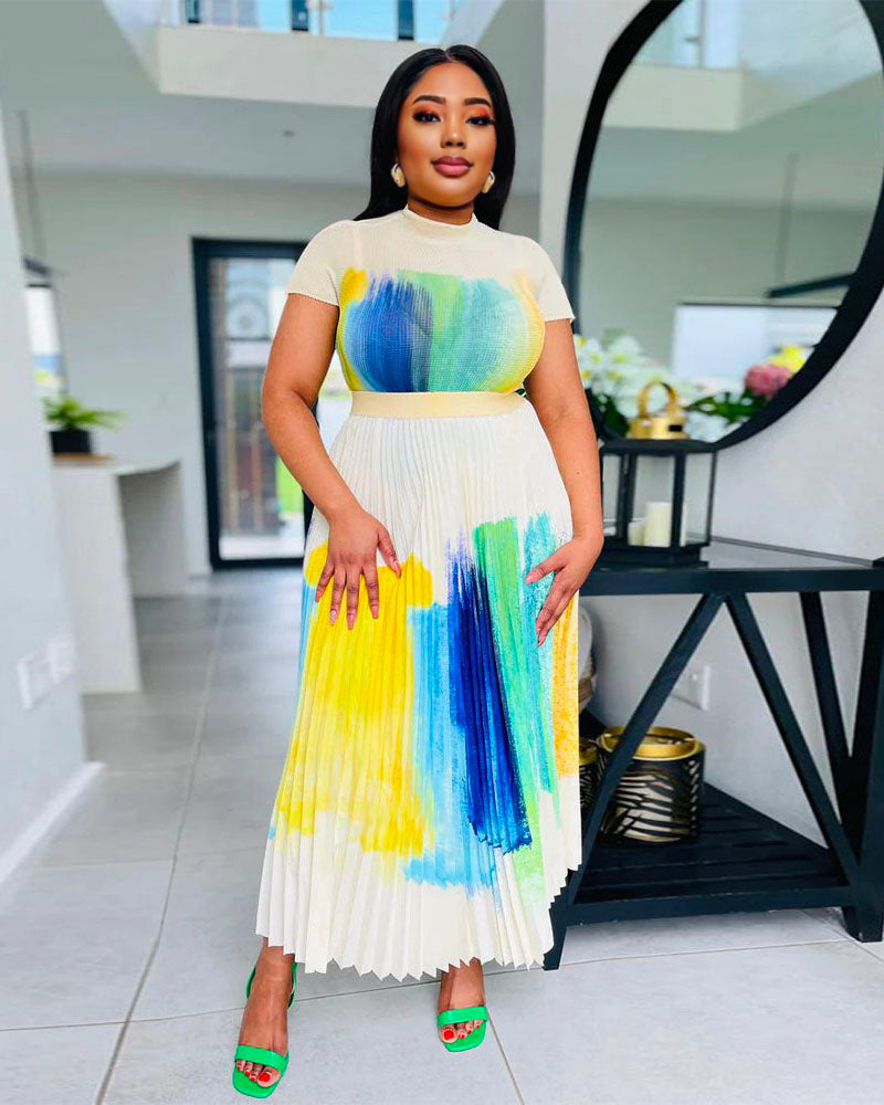 Tonya Plisse Dress TonyaBlueYellow