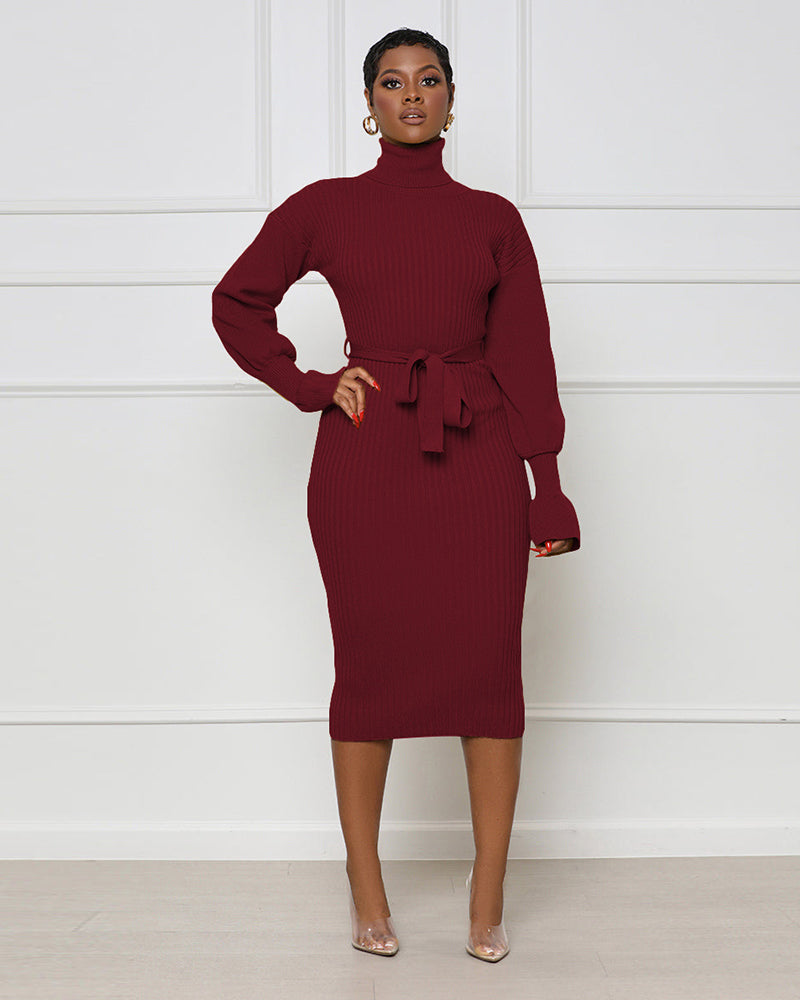 Giving Me Sleeves Sweater Dress in WINERED