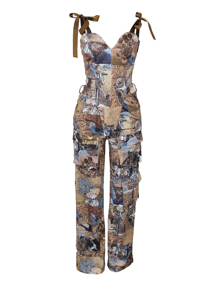 Vintage Corset Top & Cargo Pants Set