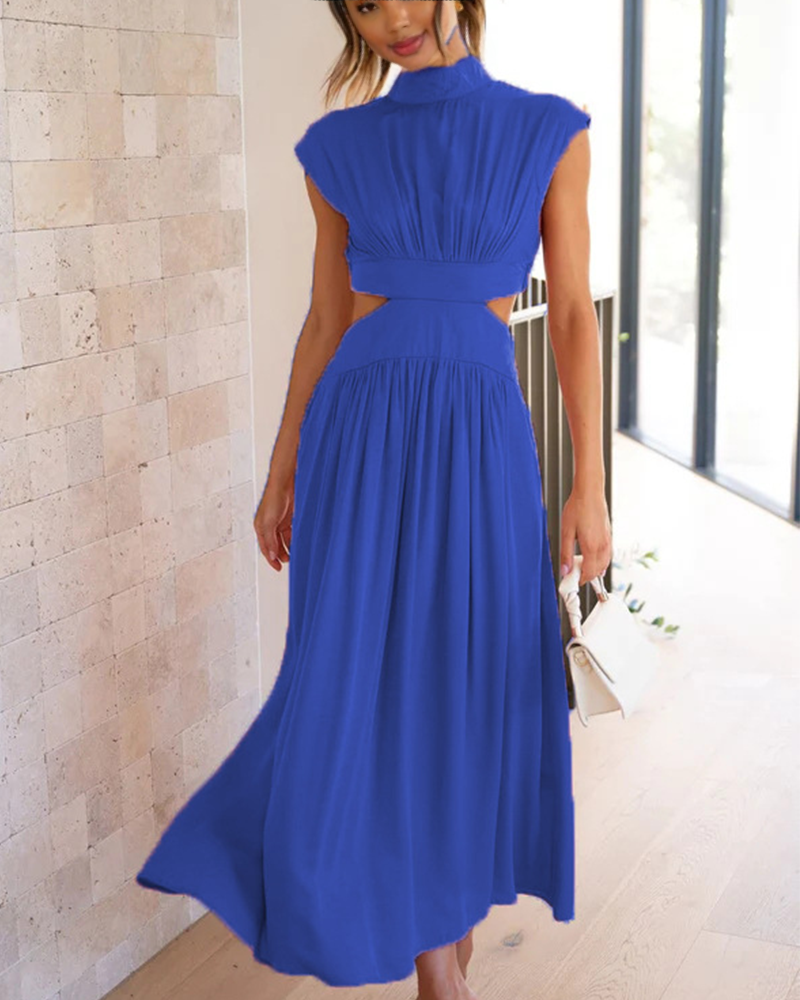 Elegant High Neck Dress Blue