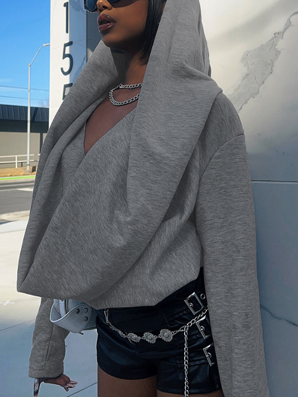 Solid Cowl-Neck Hoodie