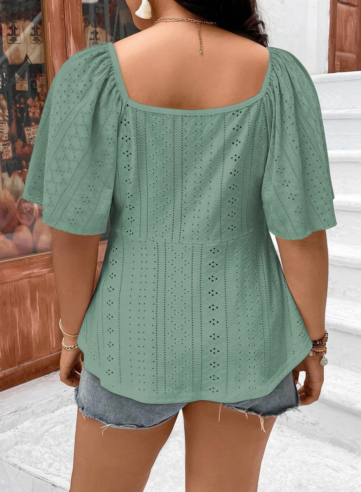 Plus Size Pleated Tie-Waist Short-Sleeve Top for Casual Wear