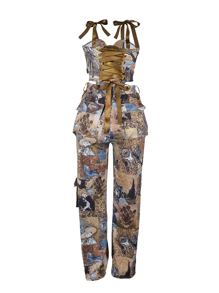 Vintage Corset Top & Cargo Pants Set