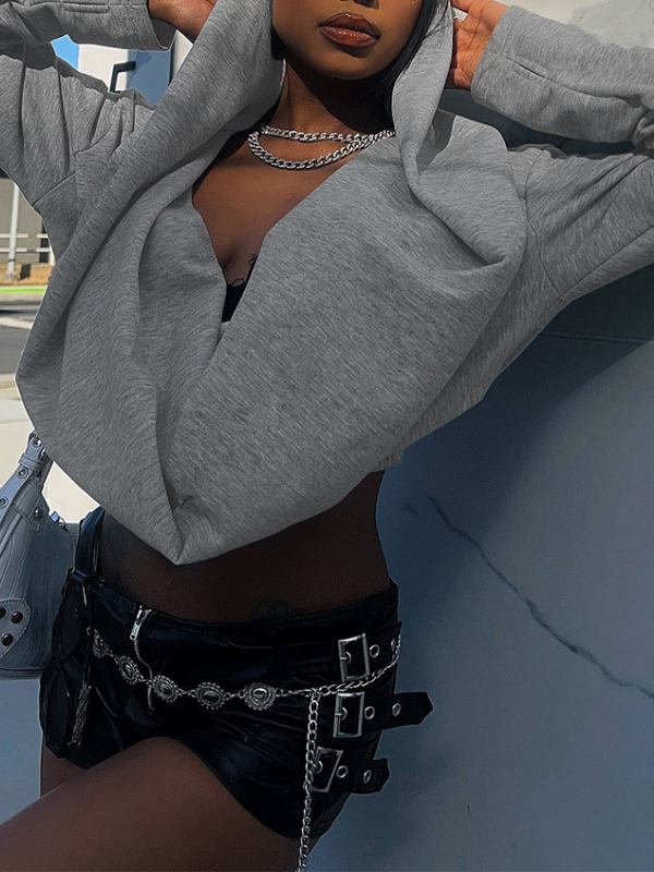 Solid Cowl-Neck Hoodie