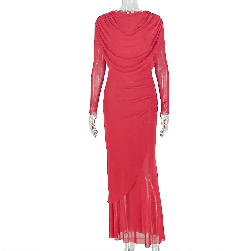 Ruched Round Neck Long Sleeve Bodycon Dress for Evening Wear