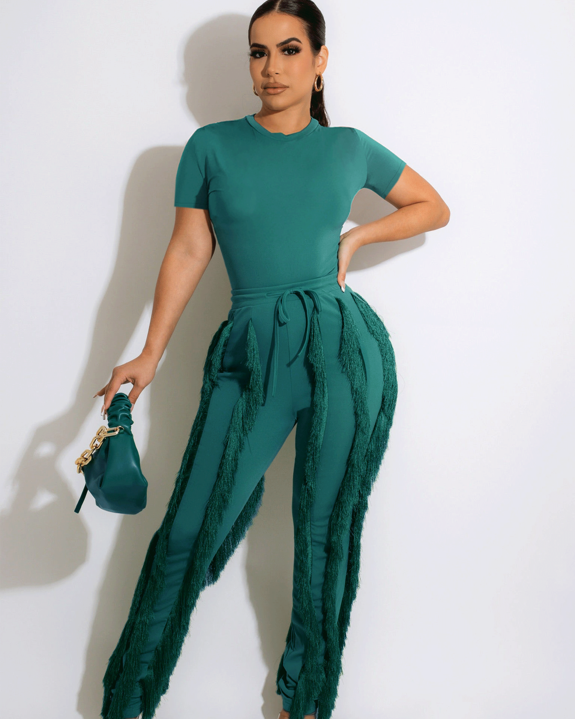 FRINGE PANT SET Green
