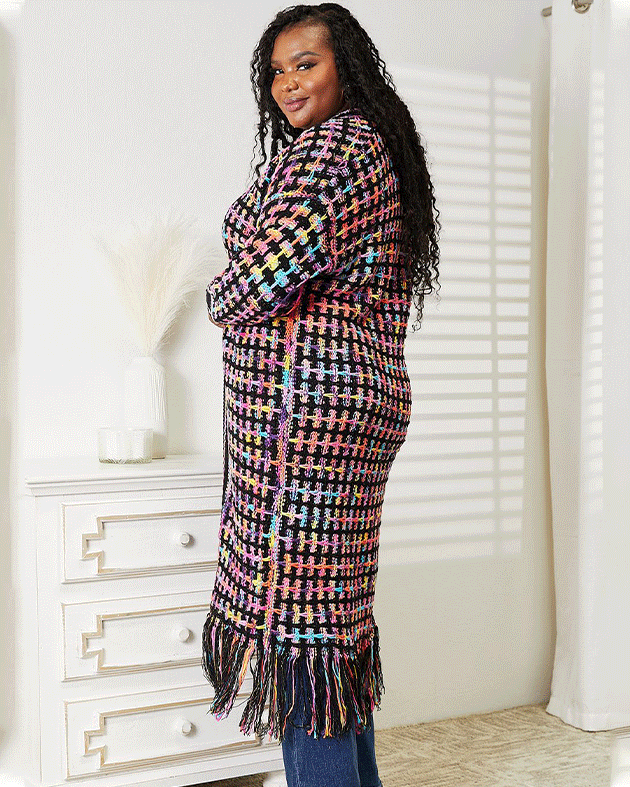 Multicolored Fringe Hem Cardigan