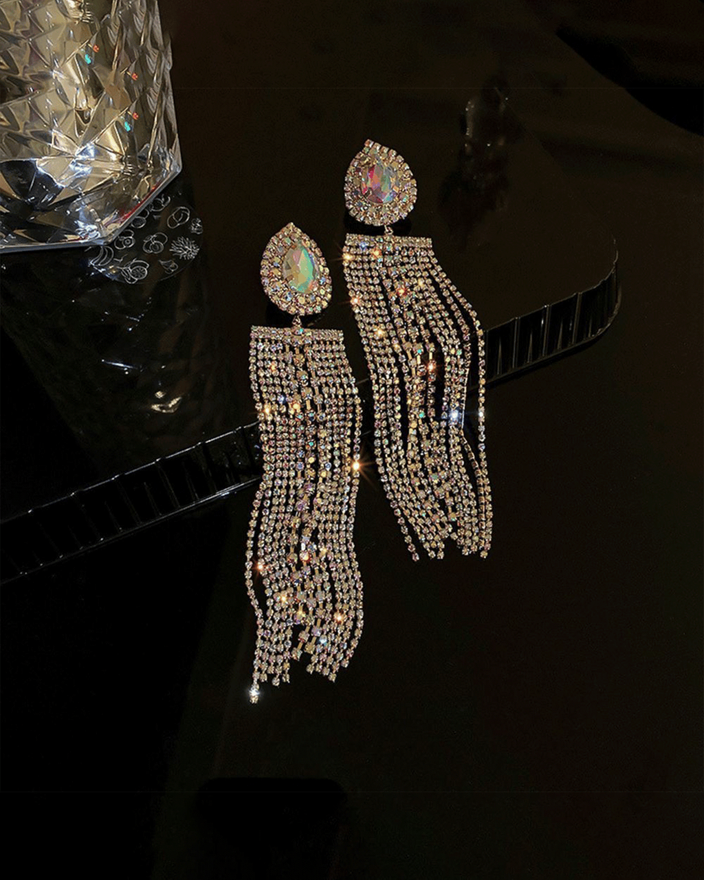 Tassel Rhinestone Earrings Golden