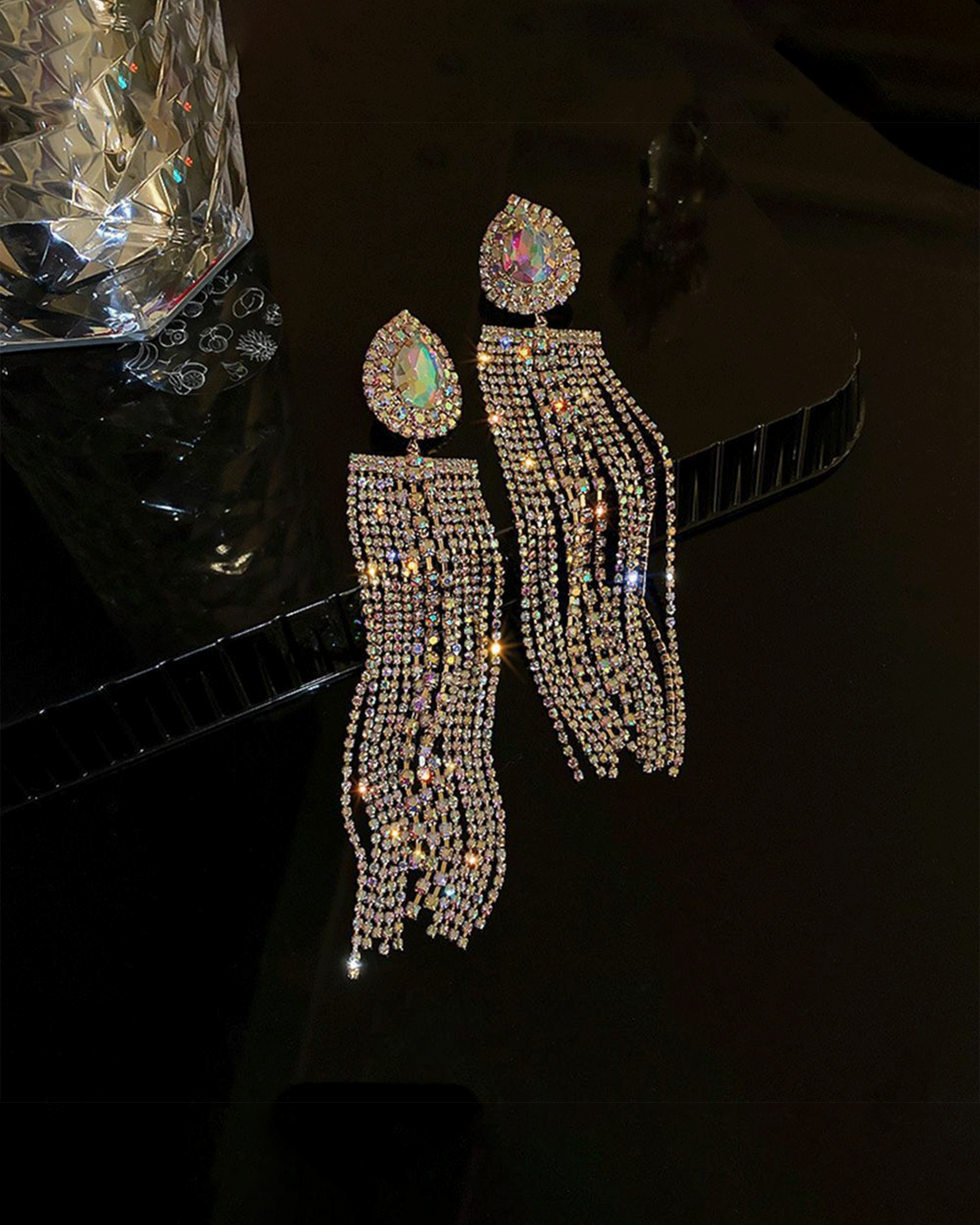 Tassel Rhinestone Earrings Golden