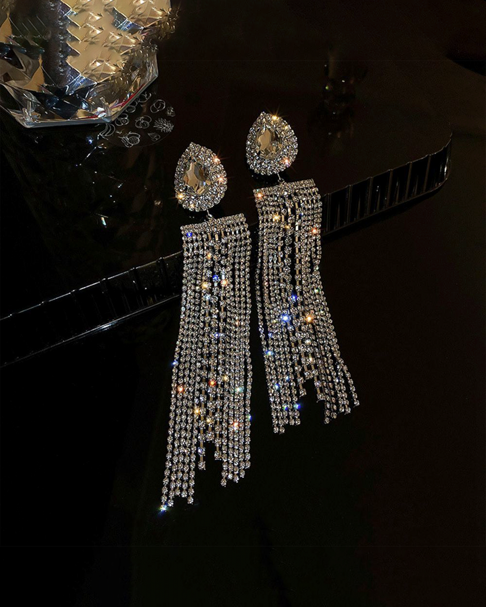 Tassel Rhinestone Earrings Silver