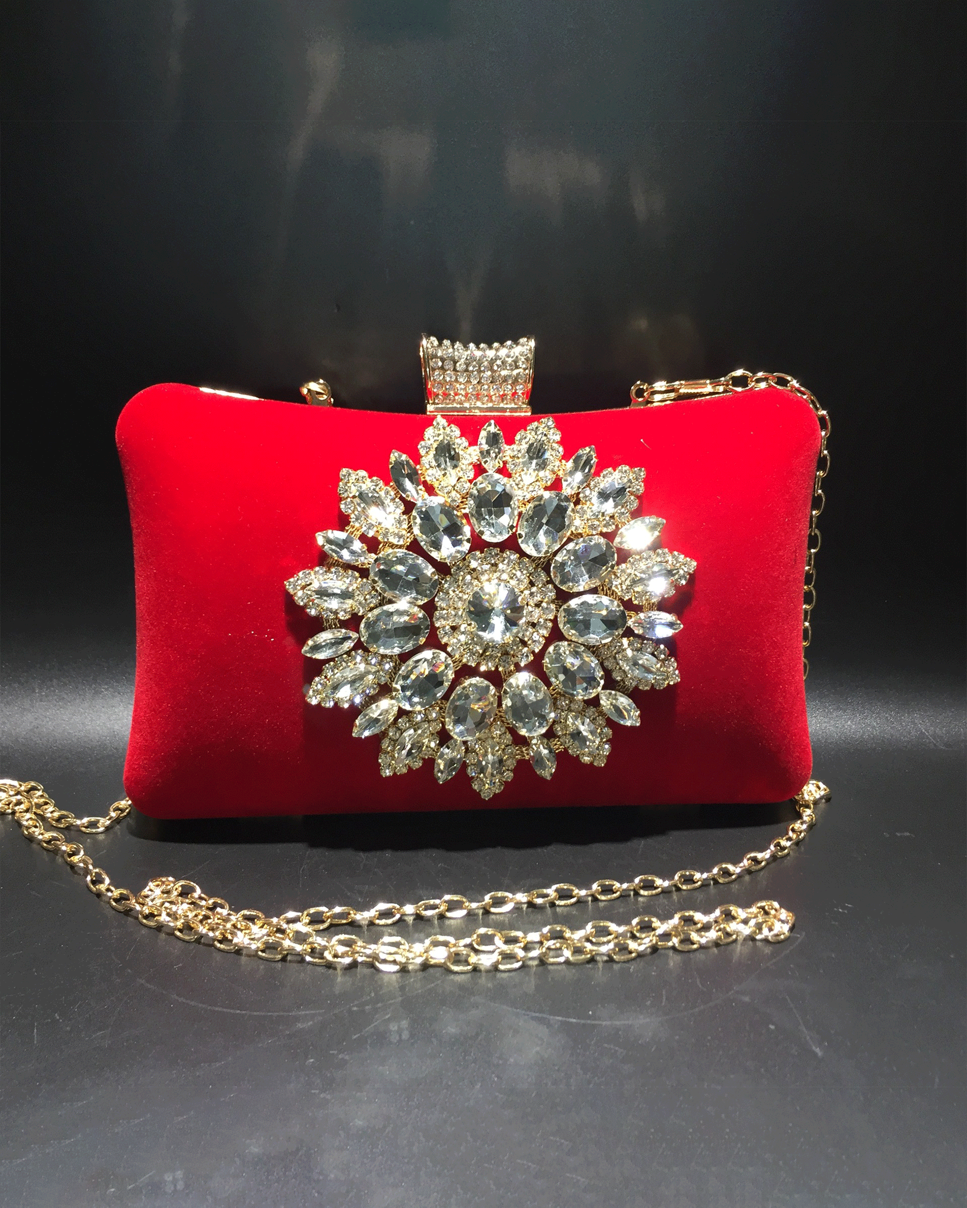 Austria Rhinestones Evening Handbags Red
