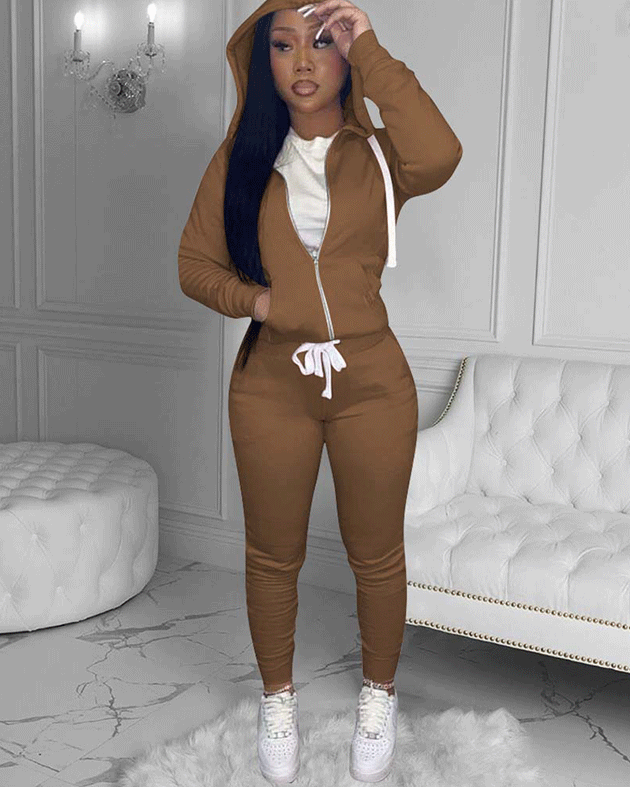 Never Basic - 2PC Sweatsuit Brown