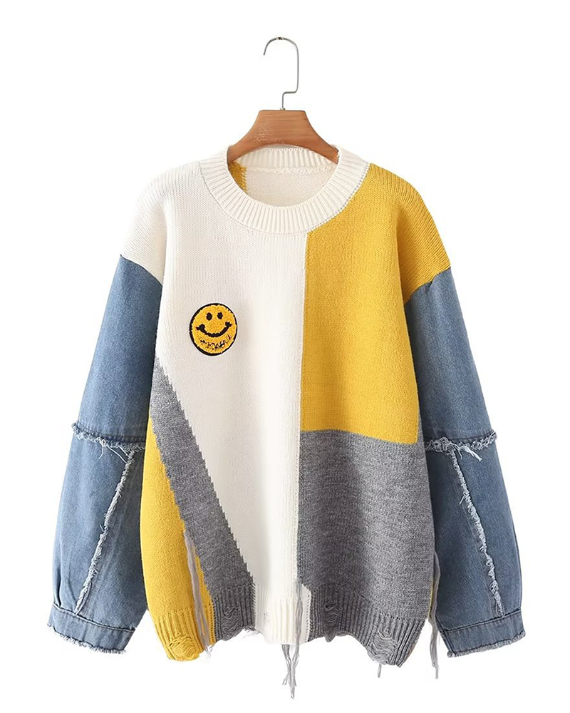 Smile Meets Denim Sweater Yellow