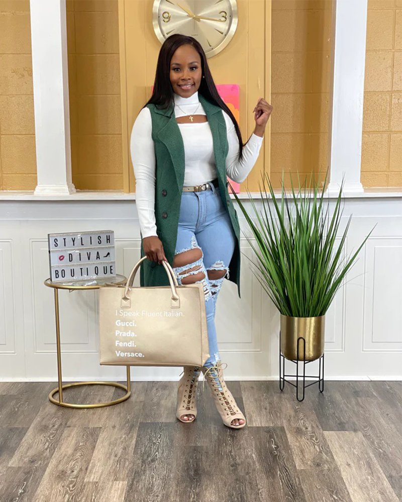 Classy Girl Cardigan Vest GREEN