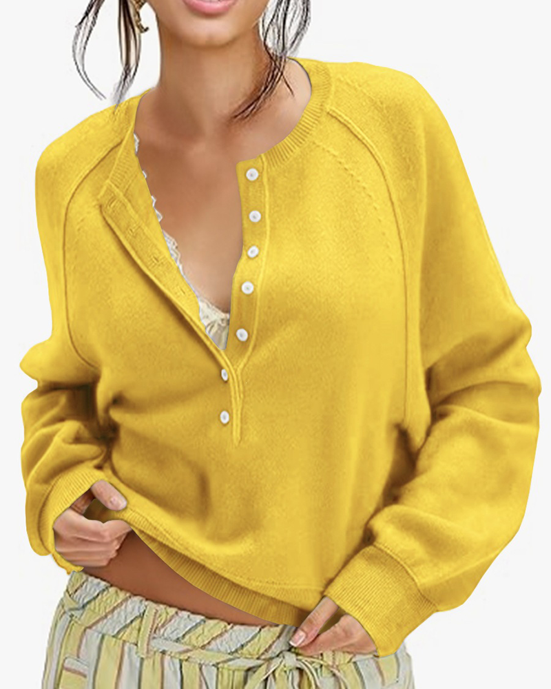 Effortless Button-Front Knit Pullover