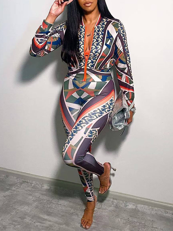 Set aus Jacke und Hose mit Reißverschluss vorne und Print