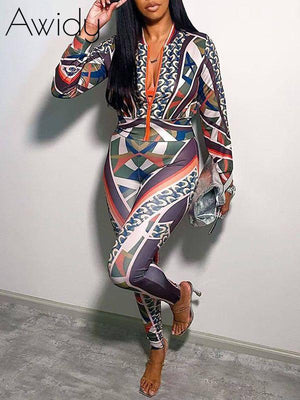 Printed Zip-Front Jacket & Pants Set Orange