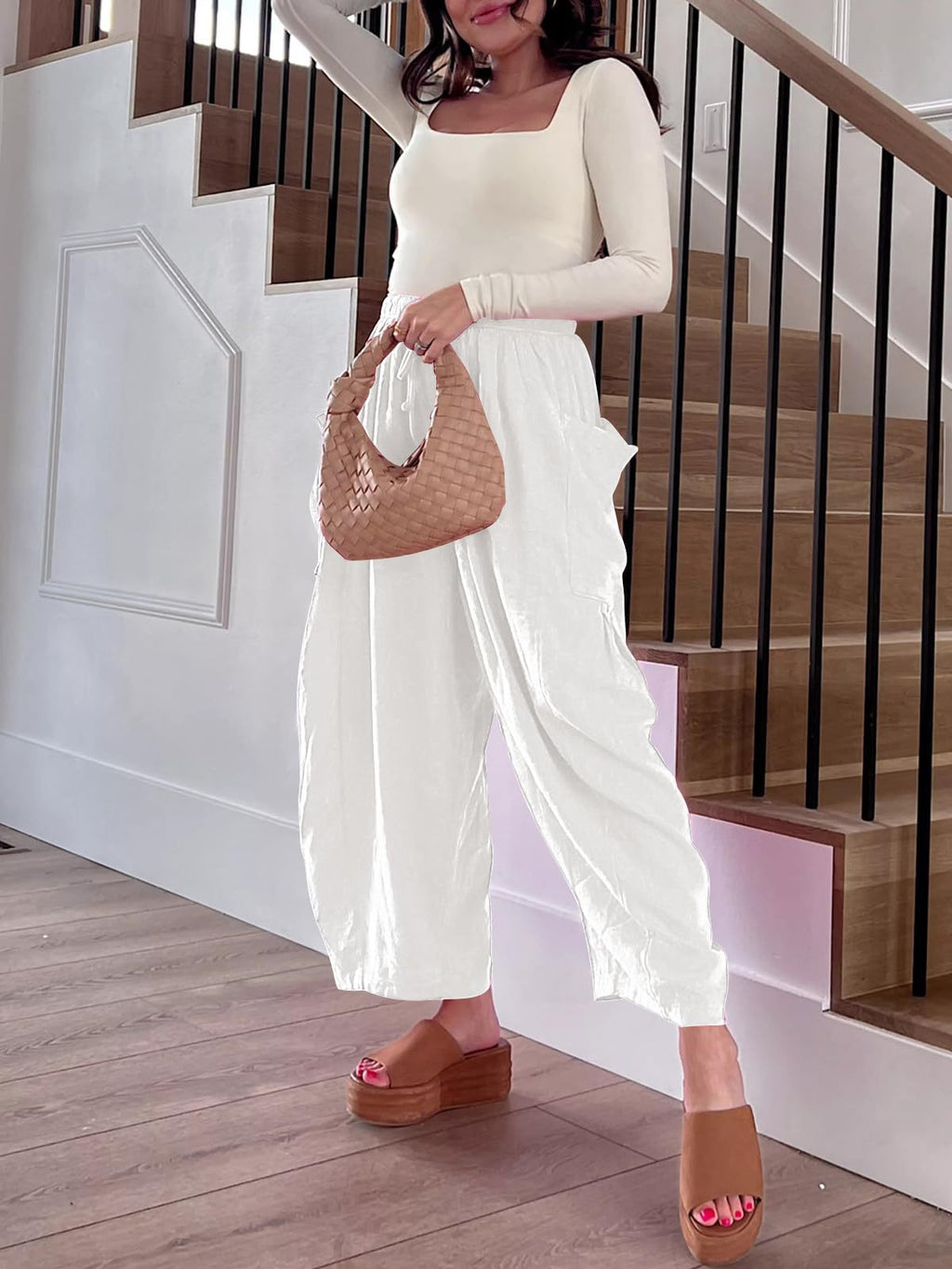 Casual High Waist Cotton Linen Wide Leg Pants