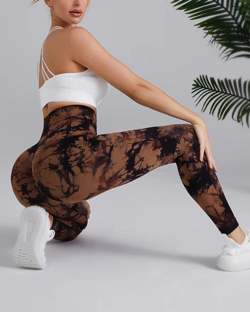 Colorful Printed Leggings BrownCoffee