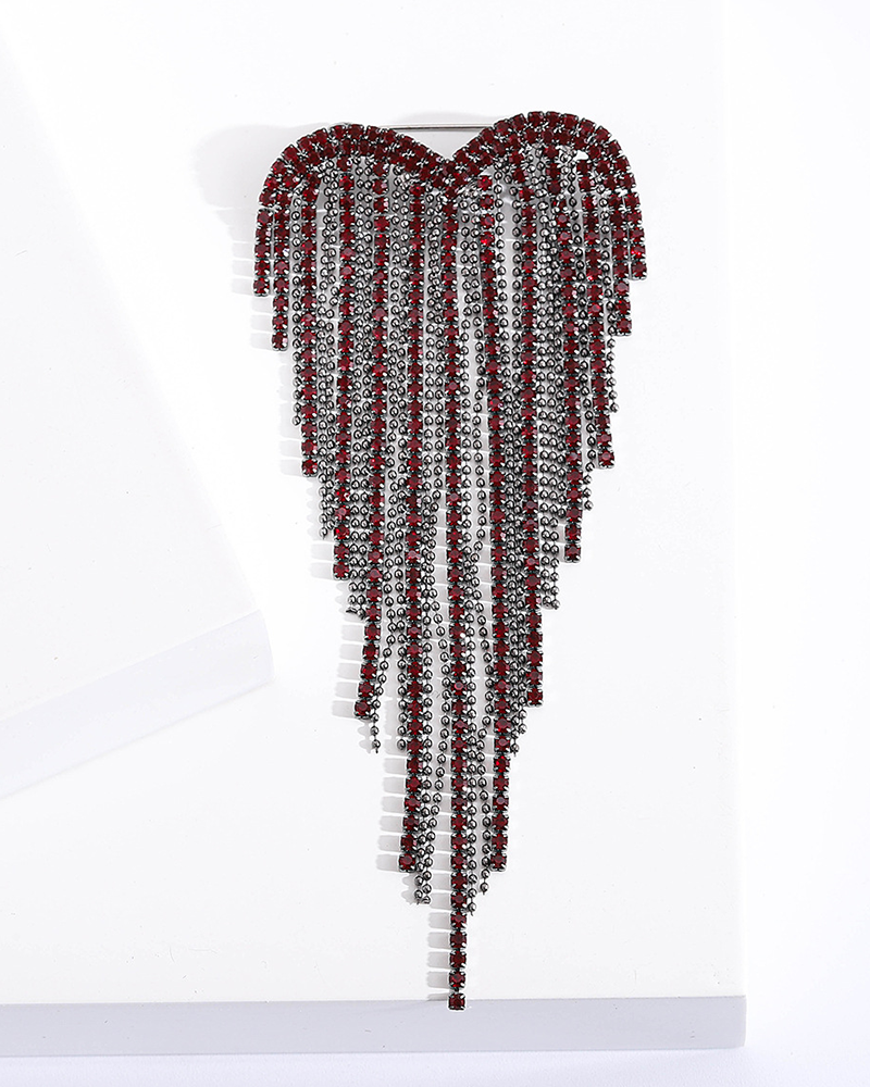 Rhinestone Heart Brooch Red