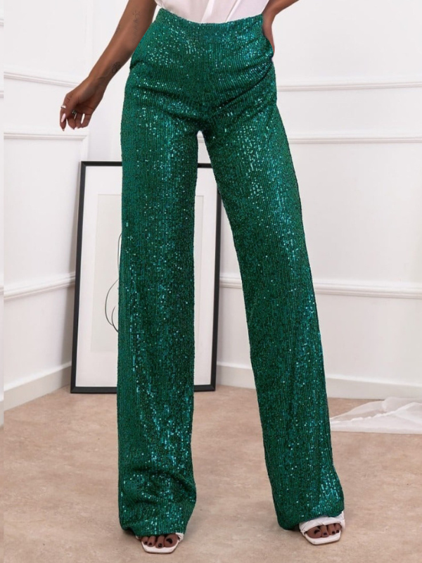 Pantalon à paillettes taille haute