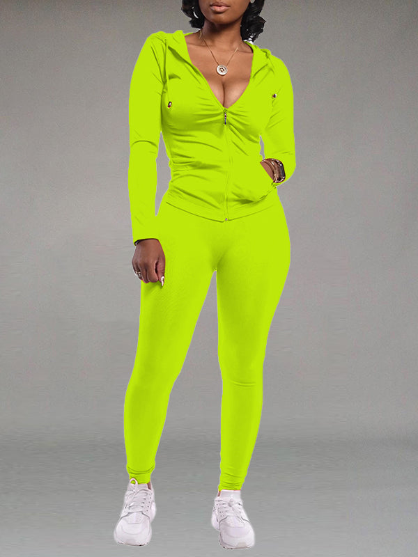 Indiebeautie Solid Zip Hoodie & Pants Set