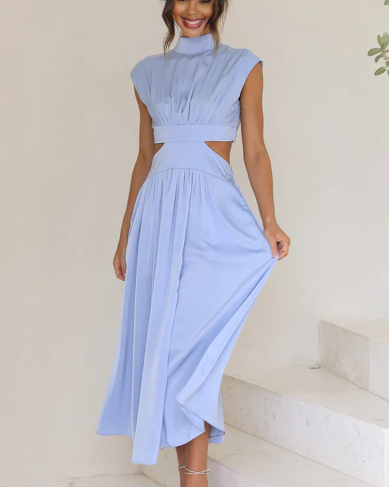 Elegant High Neck Dress Light Blue