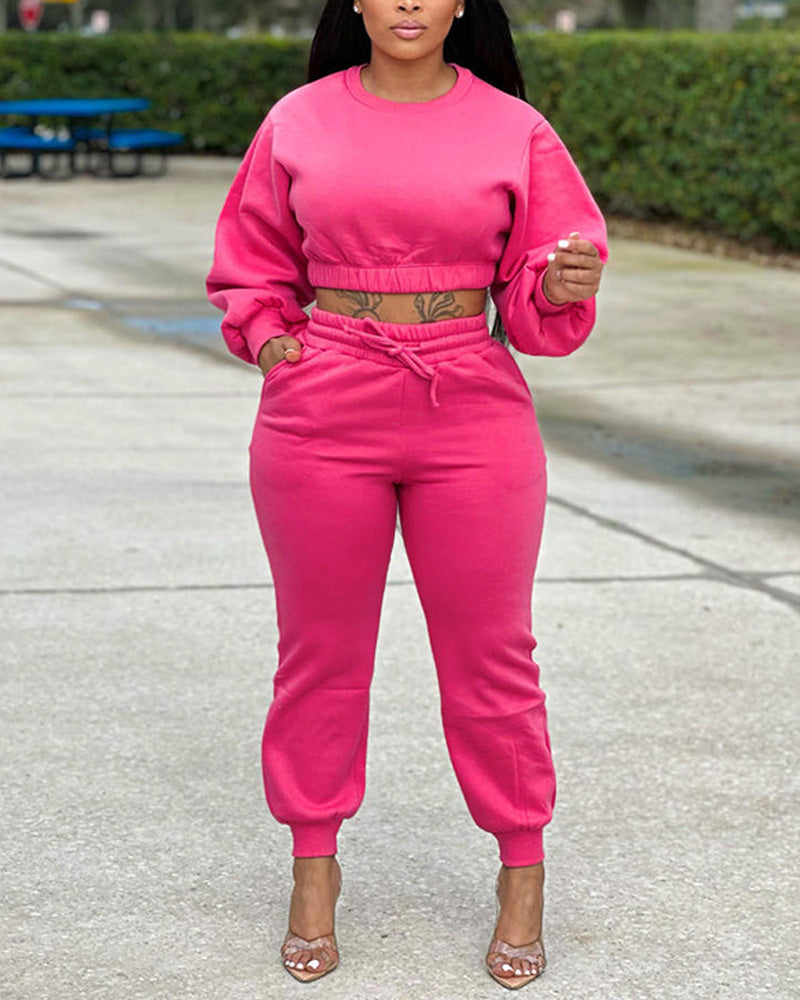 Margo Cropped Pants Set Pink