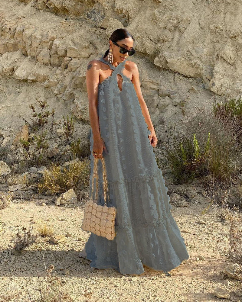 3D Floral Maxi Dress GREY