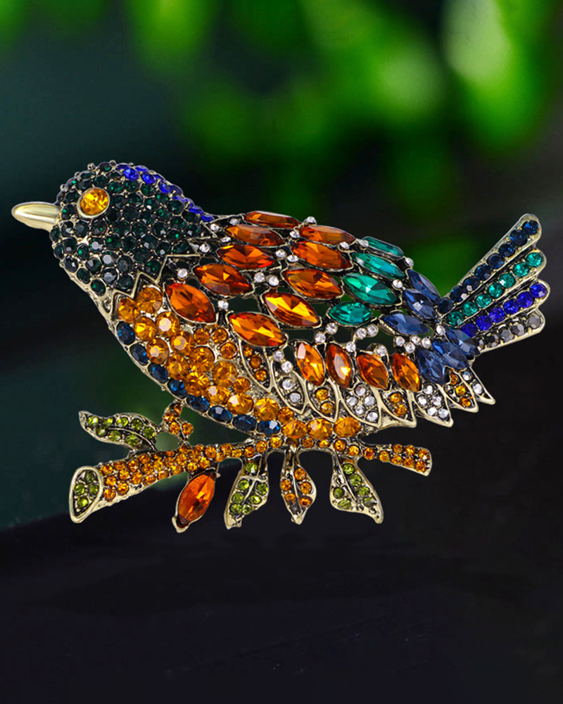 Rhinestone bird brooch Red