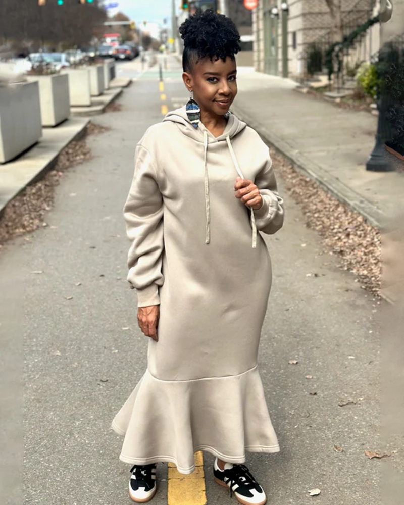 Ethereal Ruffle Sweatshirt Hoodie Dress Gray