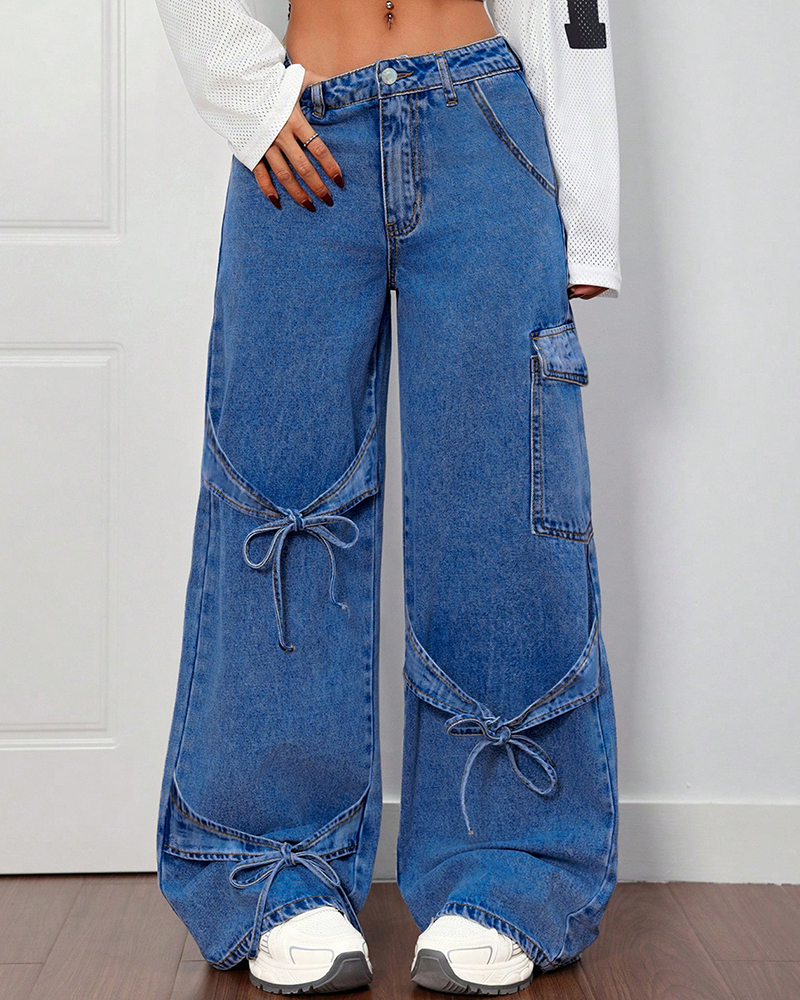 DENIM LOW RISE JEANS WITH BOWS