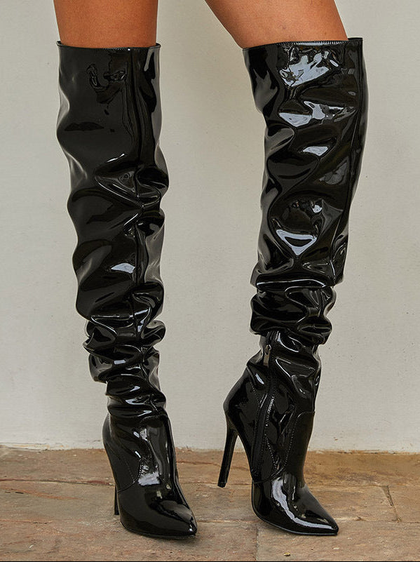 Pointed Toe Patent Leather High Top Women's Boots