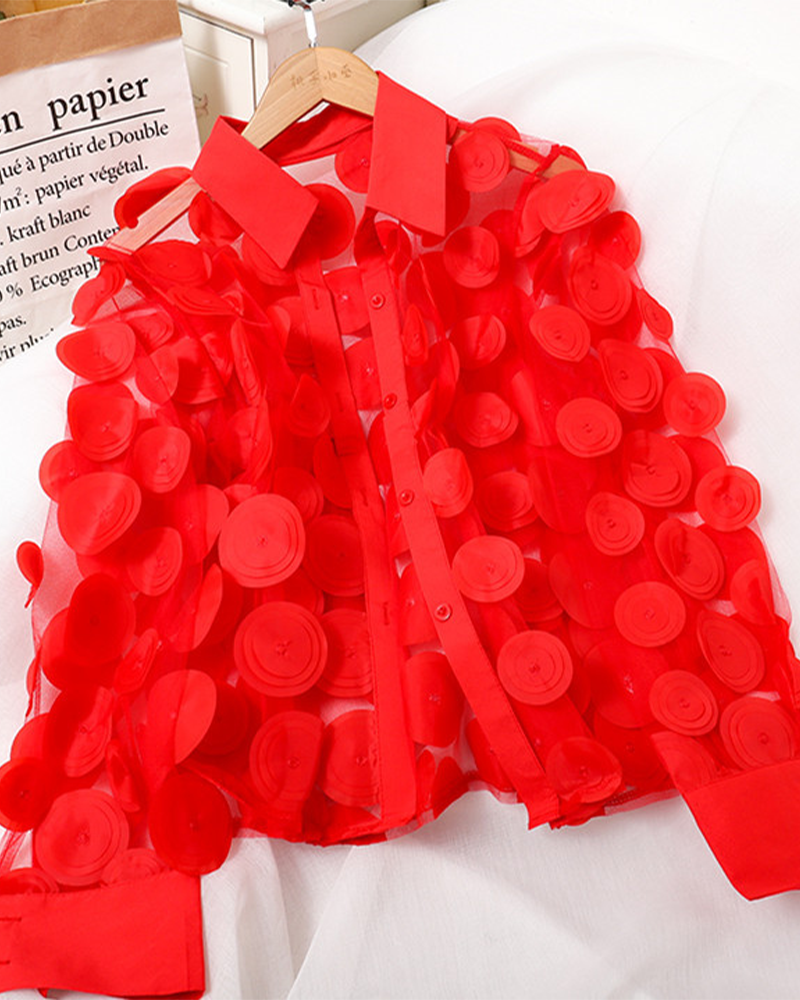 Blooming 3D Chiffon Blouse Red