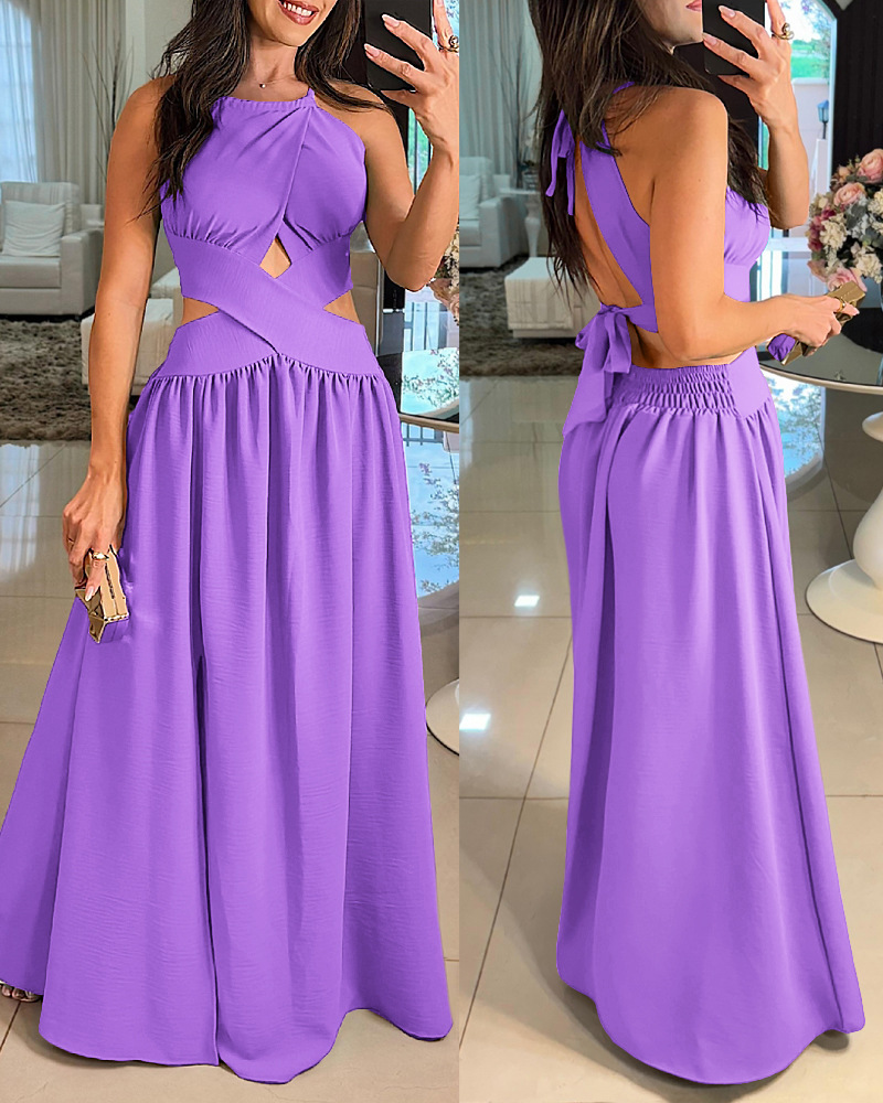 Shirred Criss Cross Dress Lavender Purple