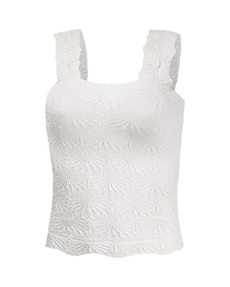 Chic Jacquard Tank Top Bright White