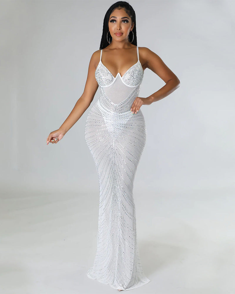 NARMADA RHINESTONES MAXI DRESS WHITE