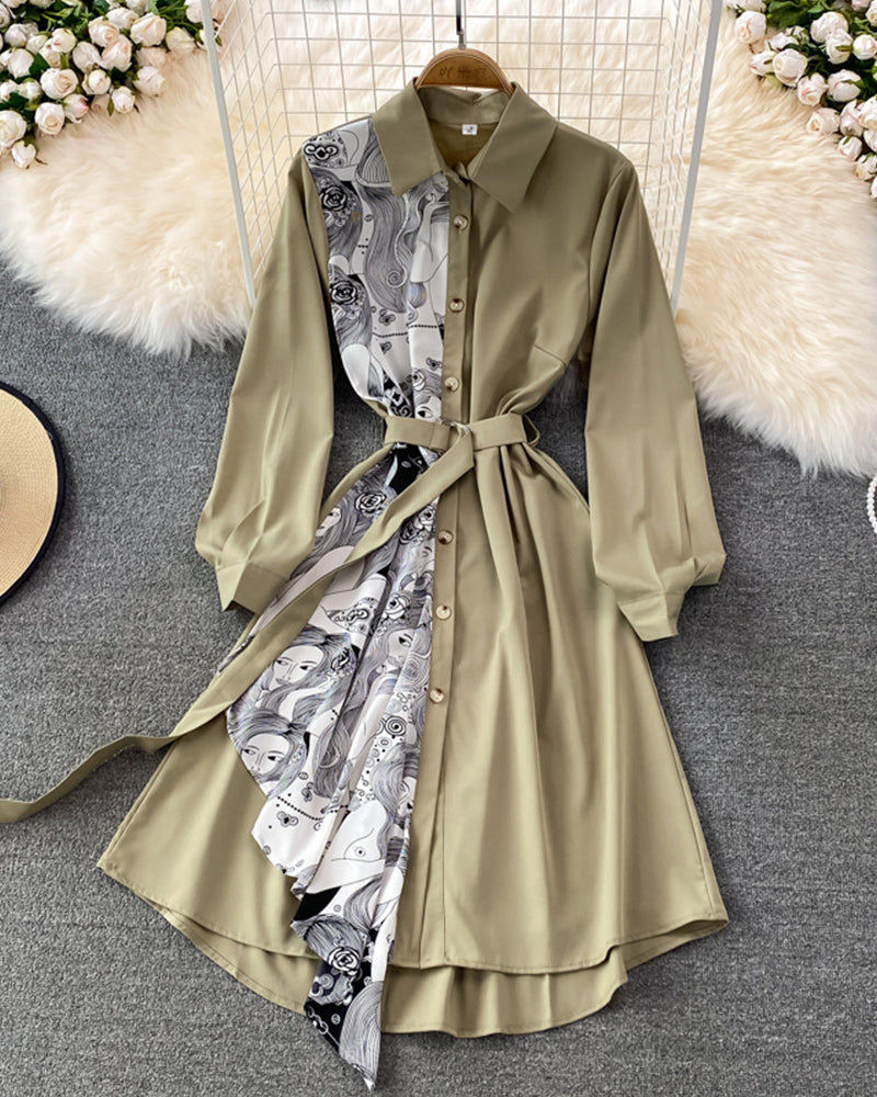 irregular lapel midi dress Green ONESIZE