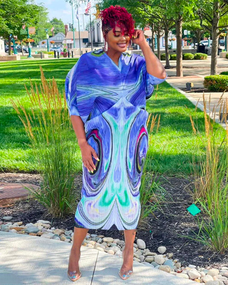 SADE Accordion MIDI DRESS Sade-BlueA FreeSize