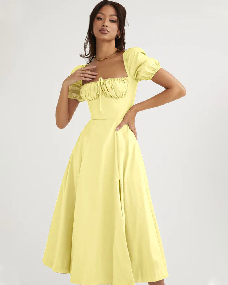 TALLULAH PUFF SLEEVE MIDI DRESS Yellow