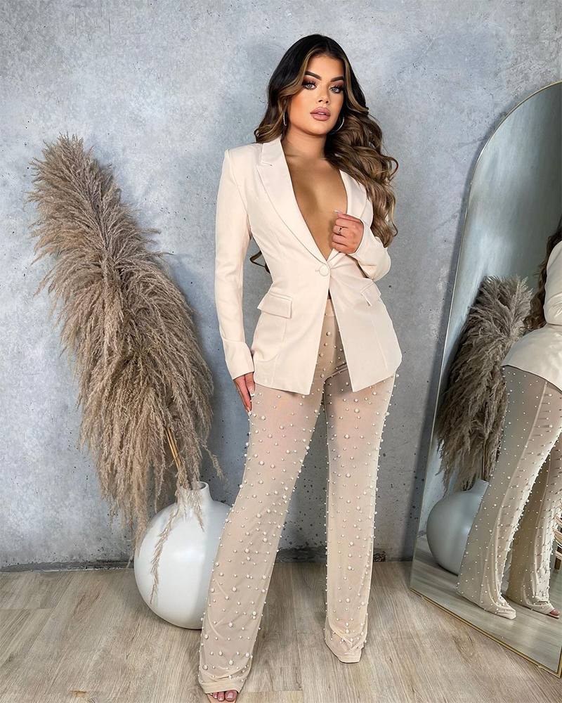Blazer pearl pant set APRICOT