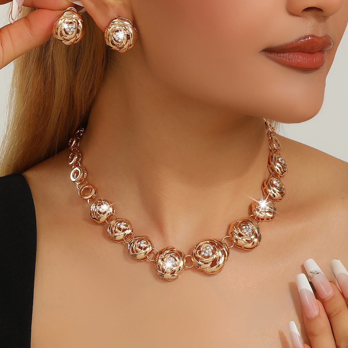 Crystal Rose Necklace and Earring Set